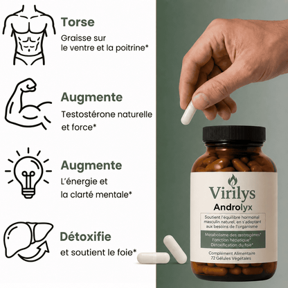 Androlyx™ | La Formule Complète pour Rééquilibrer les Œstrogènes Masculins en 14 Jours