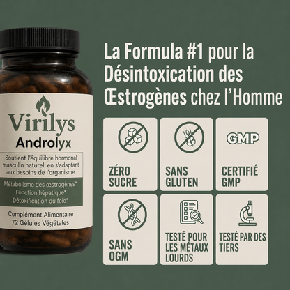 Androlyx™ | La Formule Complète pour Rééquilibrer les Œstrogènes Masculins en 14 Jours
